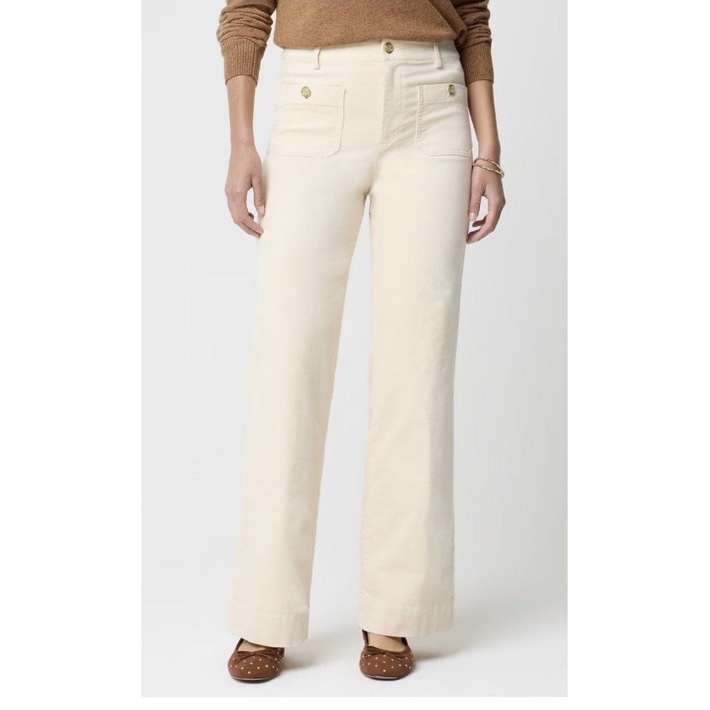 J Crew Women's  High Rise Patch Pocket Wide Leg Ivory Gold Cord Size 31 New